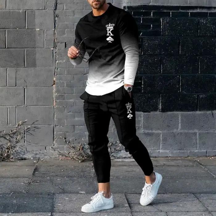 Ensemble de vêtements pour hommes, t-shirt à manches longues + pantalon, survêtement décontracté, costume 2 pièces, vêtements de sport pour printemps, Streetwear surdimensionné
