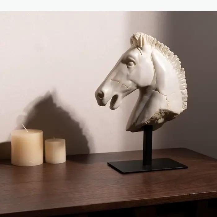 Statues de Tête de Cheval Rétro, Ornements de Bureau, Sculpture Créative en Résine d'Animal Cheval de Guerre Effet Vieilli, Décoration Esthétique pour la Chambre