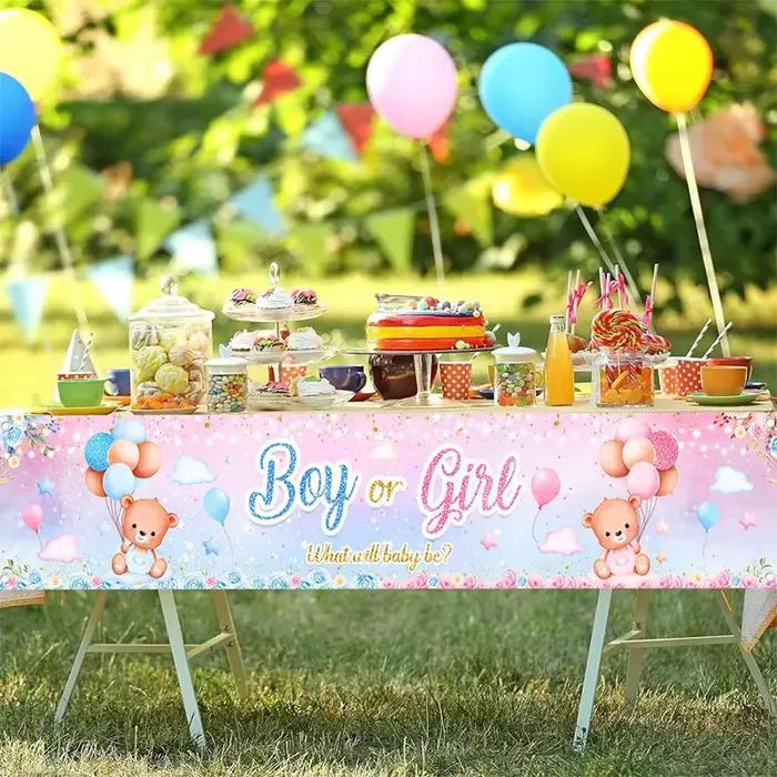 Genre ​ Décorations de fête de révélation du sexe du bébé, fournitures de décoration, bannière ours rose et bleu, fond de photographie