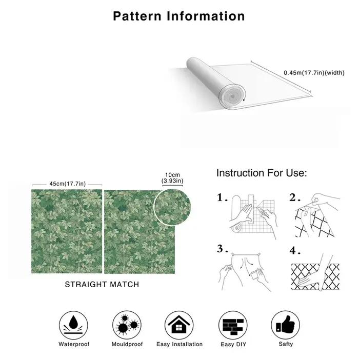Papier peint auto-adhésif imperméable motif feuilles vertes