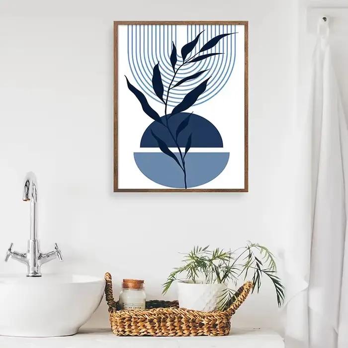 Boho bleu abstrait moderne mur Art impression soleil géométrique ligne feuille toile peinture nordique affiches décor photos pour salon