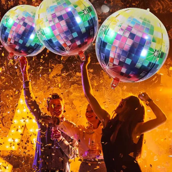 Ballons en aluminium colorés disco de 22 pouces, 6 pièces, ballons décoratifs rétro pour fête et salle de danse sur le thème disco