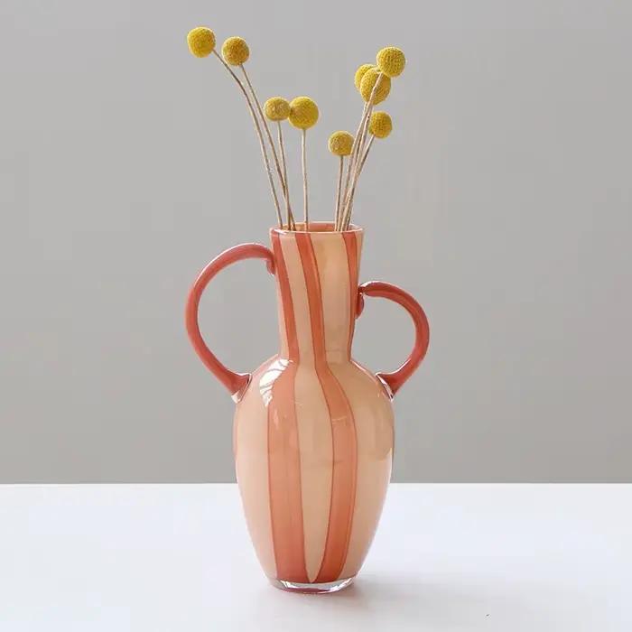 Vase en verre coloré avec poignée rétro, pichet, bouilloire à eau, vase à fleurs, hydroponie, terrarium, pot de fleurs, pots, décoration d'intérieur