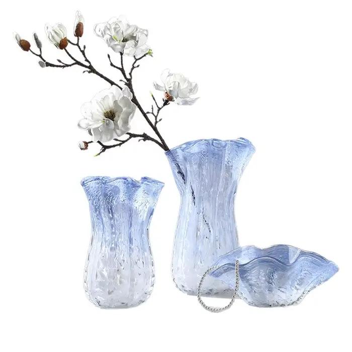 Vase en verre incurvé dégradé bleu, pot à fleurs, plateau à fruits, vases à fleurs, pot transparent, hydroponie, terrarium, décoration d'intérieur