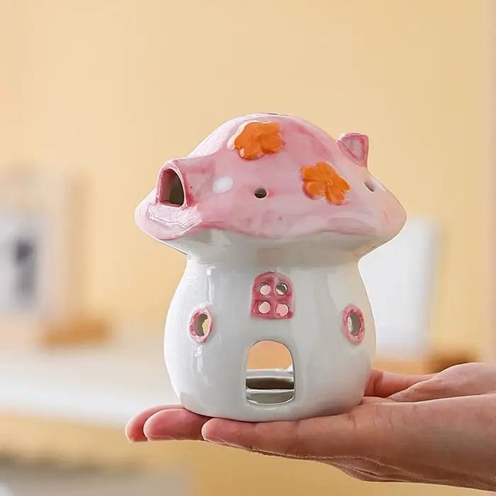 Bougeoir champignon mignon, brûleur d'encens champignon créatif et romantique, poêle d'aromathérapie en céramique antidérapant et Non toxique
