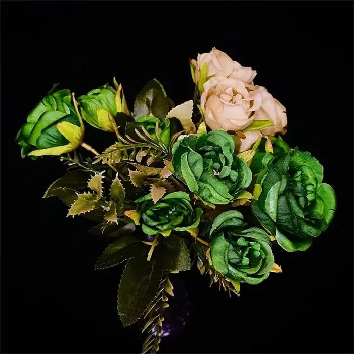 Vintage 8 têtes fleurs artificielles soies pivoine vert Rose pour décorations faux Fower mariage bureau salle fête bricolage Bouquet décor