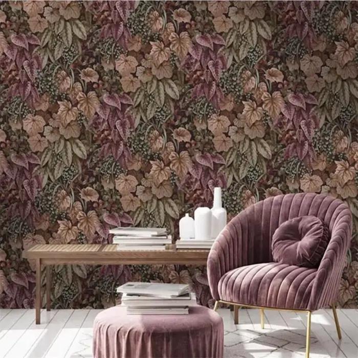 Papier peint personnalisé en forme de feuille de fleur et de plante nordique moderne pour salon, chambre à coucher, cuisine et étude, résistant à l'humidité, anti-statique, isolation thermique, facile à nettoyer