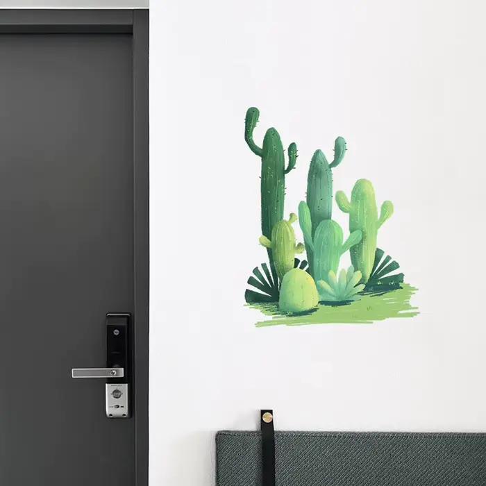 Autocollant mural Cactus aquarelle pour salon, chambre à coucher, décoration murale, fond de canapé, embellissement, décoration végétale, autocollants auto-adhésifs