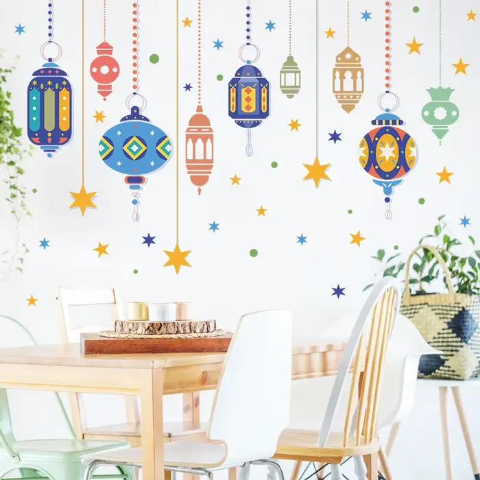 Autocollants Muraux Lumineux Colorés Ramadan Dessin Animé pour Chambre et Salon – Décoration Murale Artistique pour la Maison