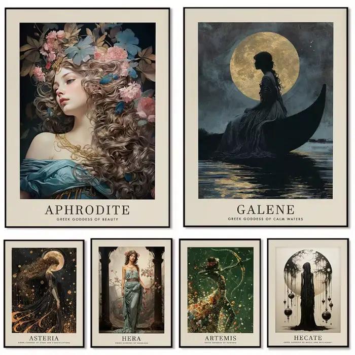 Affiche mythologie grecque Aphrodite Hera Galene toile impression vintage décoration maison occasions spéciales