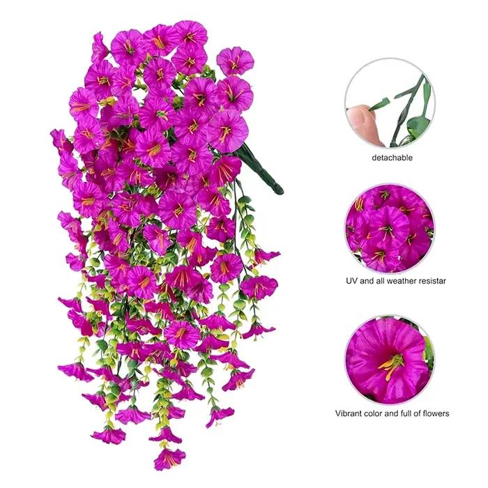 Décoration murale artificielle en rotin, 1 pièce, pour fête de mariage en plein air, jardin, cour, gloire du matin, Simulation de fleurs suspendues, décoration de maison