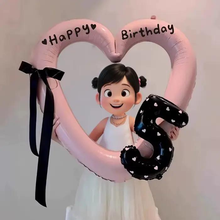 Ballon Cœur avec Cadre Photo et Ballon Chiffre Nœud Papillon pour Fête d'Anniversaire, Ballons d'Amour, Décoration de Baby Shower et de Mariage