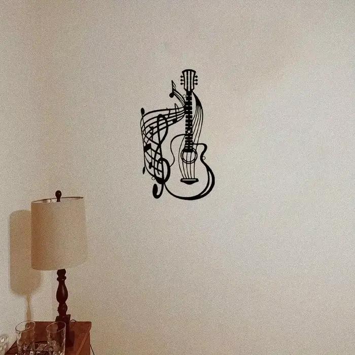 Art mural de guitare de partition de musique vintage – Décor de silhouette en métal forgé à la main pour espaces