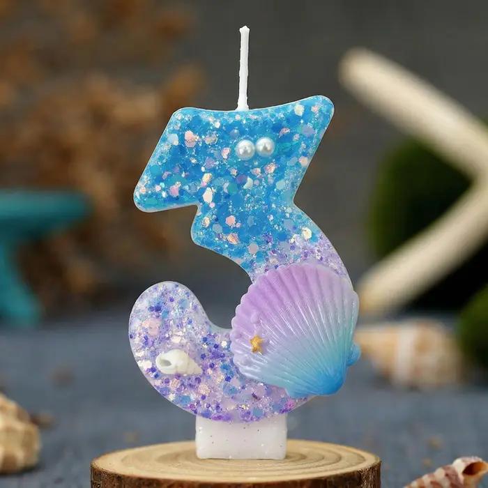 Bougie numérique artisanale en forme de coquillage marin, bougie créative pour gâteau, bougie d'anniversaire