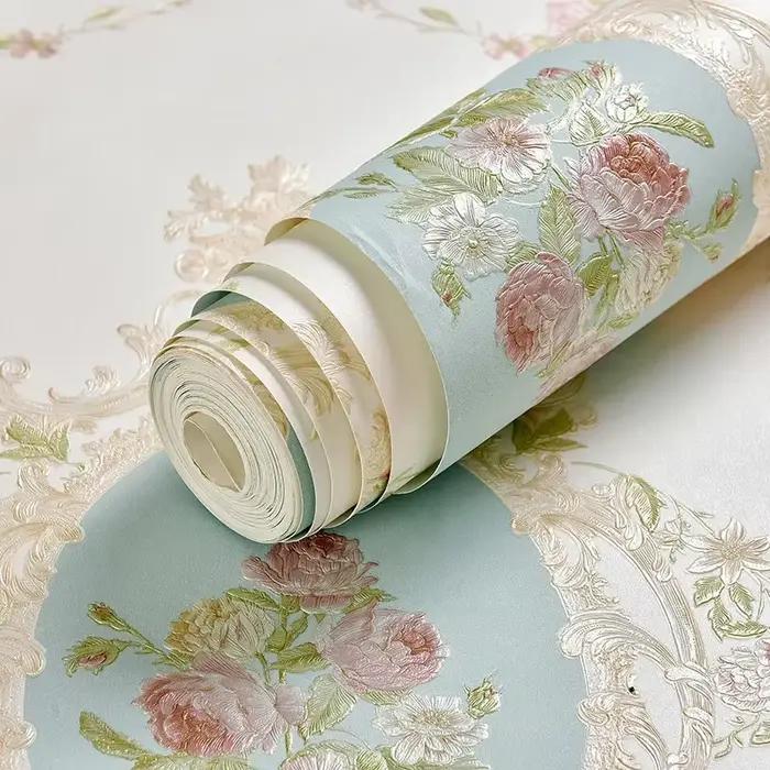 Rouleaux de papier peint à fleurs blanches pour chambre à coucher