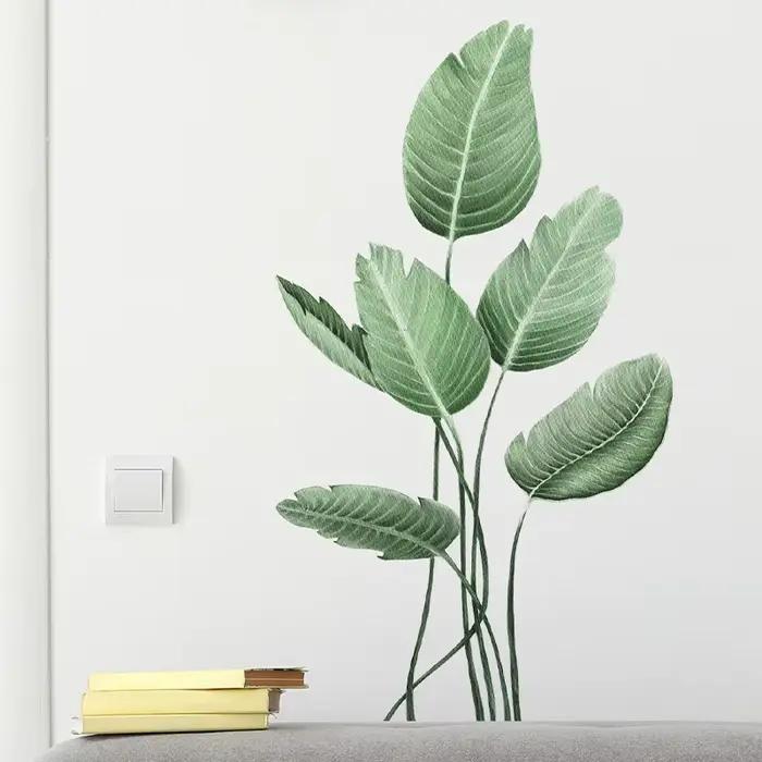 Autocollants muraux feuilles de plantes vertes tropicales pour salon décoration de chambre à coucher papier peint auto-adhésif PVC moderne occassions spéciales