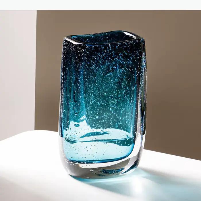 Vase en verre bleu, bouteille en verre à paroi épaisse, terrarium hydroponique, vase à fleurs carré géométrique, pot de fleurs, décoration d'intérieur