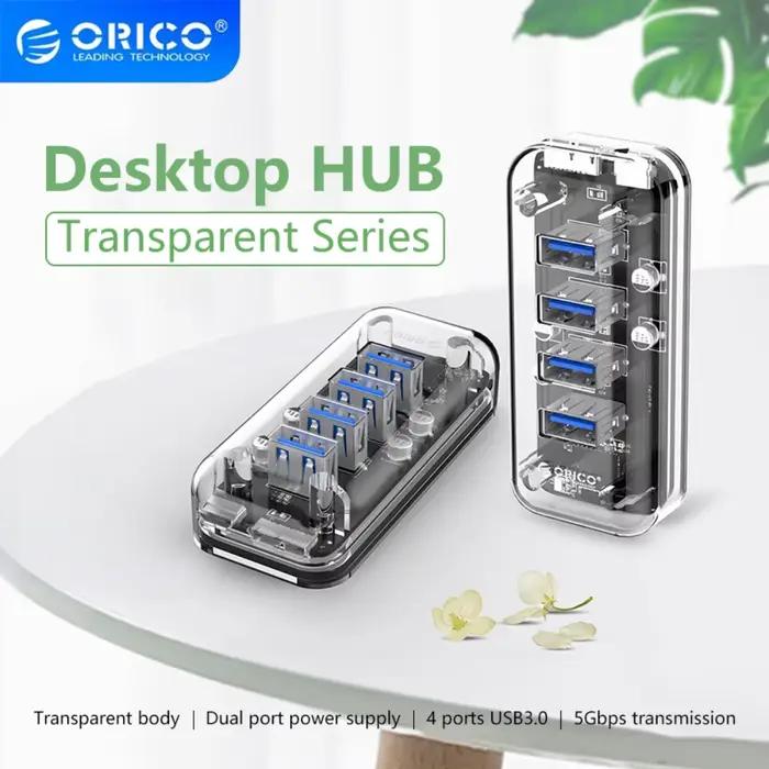 ORICO Hub USB 3.0 4/7 ports, adaptateur répartiteur double alimentation, chargeur OTG USB C, hub alimenté pour périphériques d'ordinateur PC, accessoires