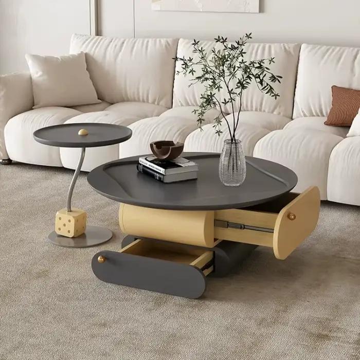 Table basse centrale élégante et moderne de luxe pour salon, ensemble coloré, table basse artistique avec rangement bas, mobilier de maison