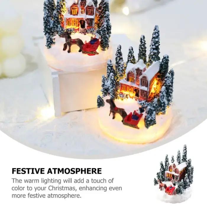 Figurines de maison de Village de noël à lumière Led, dessin animé créatif, ornements de ville de noël, bricolage artisanal, lampe de nuit