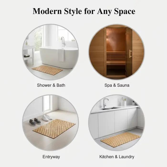 Tapis de bain et de douche en bambou – Design à lattes en bois enroulables avec base antidérapante, facile à nettoyer et à séchage rapide, tapis de bain antidérapant