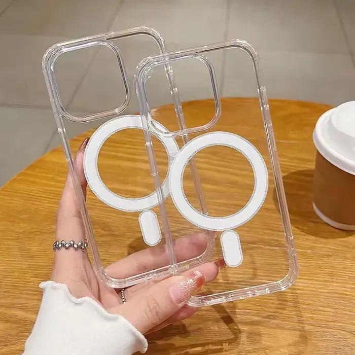 Coque de luxe transparente à chargement magnétique sans fil pour Magsafe compatible iPhone 17 16 15 14 13 12 11 Pro XR XS Max Plus Mini
