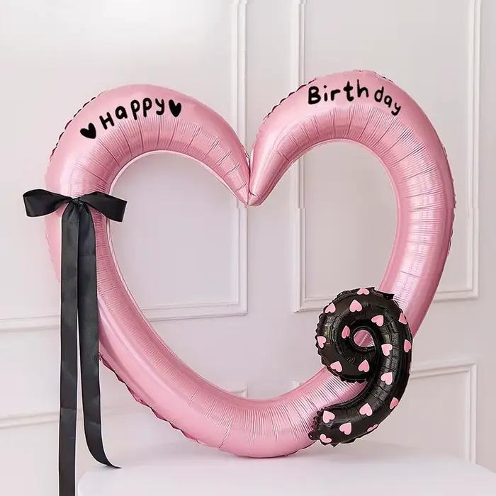 Ballon Cœur avec Cadre Photo et Ballon Chiffre Nœud Papillon pour Fête d'Anniversaire, Ballons d'Amour, Décoration de Baby Shower et de Mariage