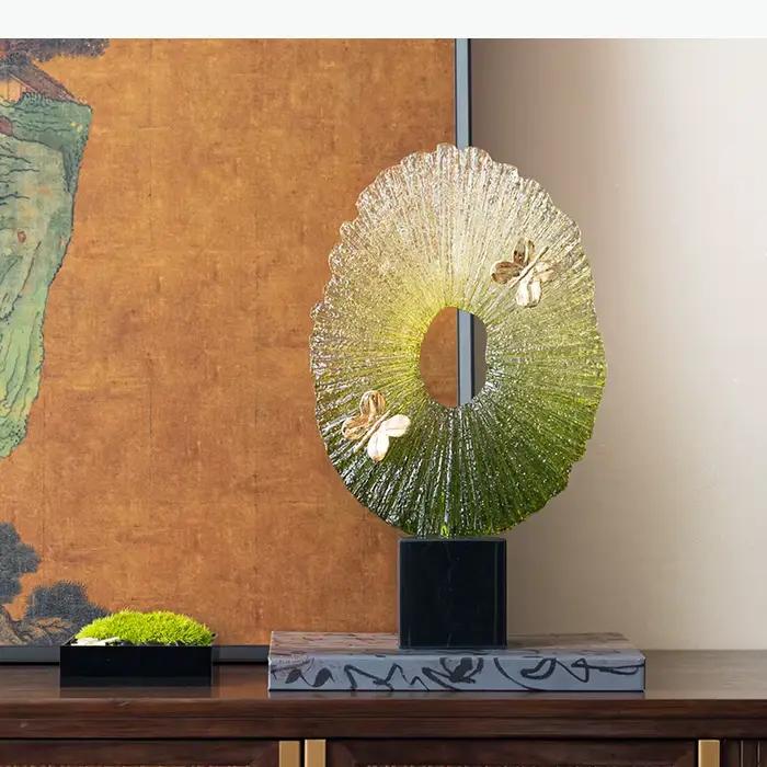 Ornements décoratifs papillon à anneau vert dégradé, décoration de bureau, anneau vert luxuriant, sculpture créative, décor esthétique de chambre
