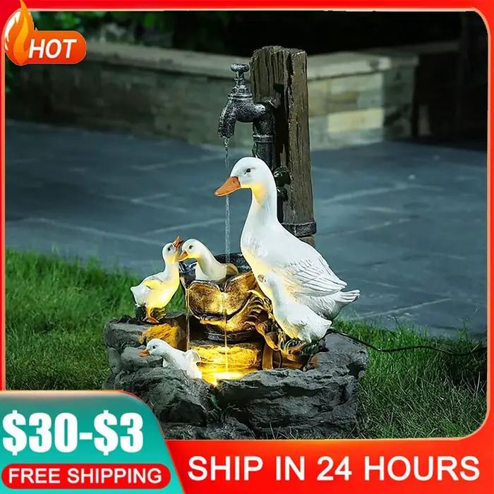 Statue d'animaux en résine, écureuil d'eau, canard, sculpture d'extérieur, décoration de jardin, ornements de cour avec lumières LED