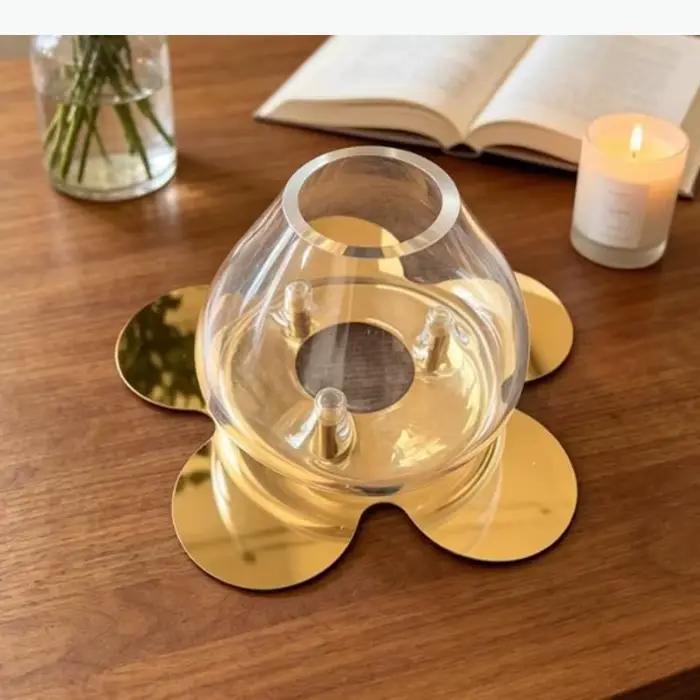 Vase en verre Alien avec base en métal, vases hydroponiques, ornement pour arrangement floral, vase décoratif, décoration esthétique pour la pièce