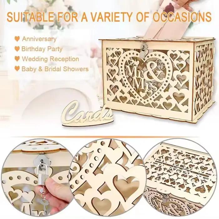 Boîte en bois évidée pour cartes de mariage