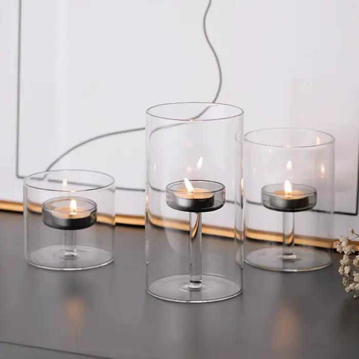 Bougeoir en verre de style européen INS, transparent, résistant à la chaleur, base solide, centre de table pour fête