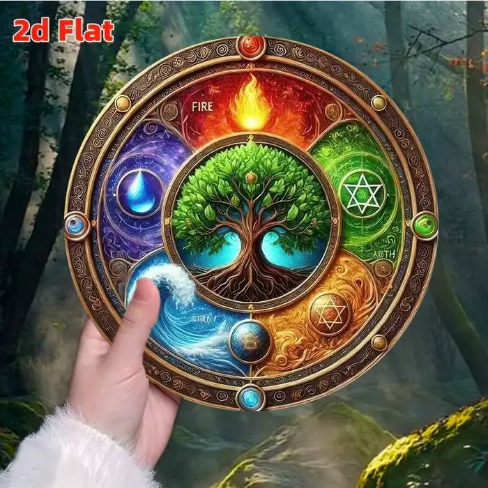 Art mural vintage en métal arbre de vie – Décor plat 2D avec éléments de feu, d'eau, de terre et d'air |   Décoration d'intérieur unique pour chambres