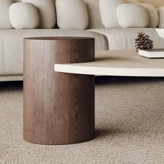 Table basse ronde en travertin pour salon