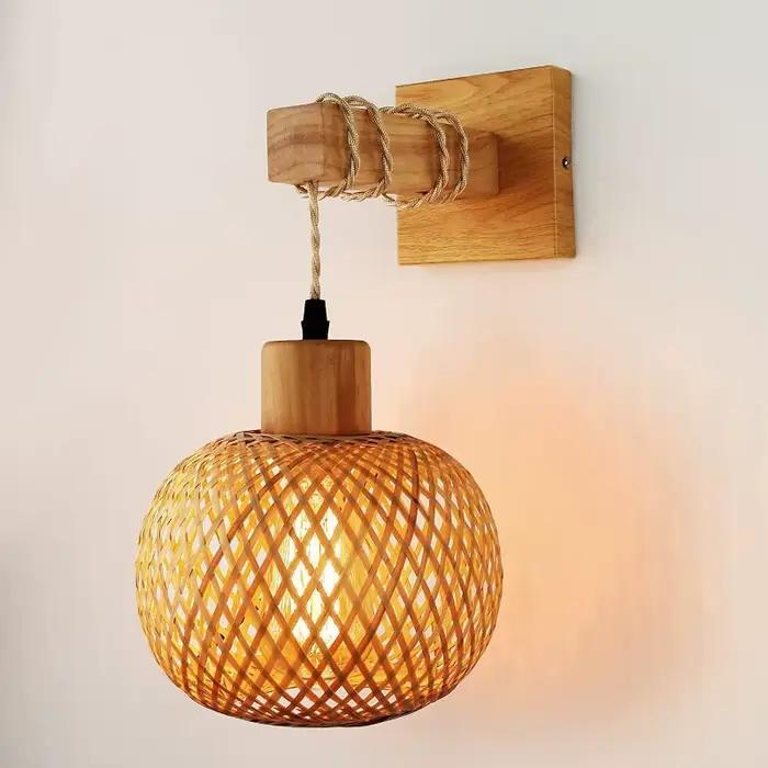 Lanterne en bambou applique en rotin naturel osier E27 lustres tissé à la main