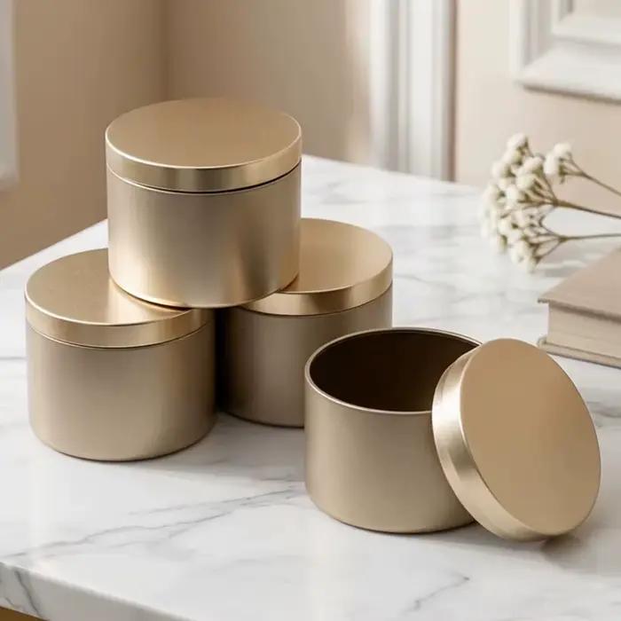 Collection de pots de bougies en métal doré élégants pour artisanat et cadeaux de vacances