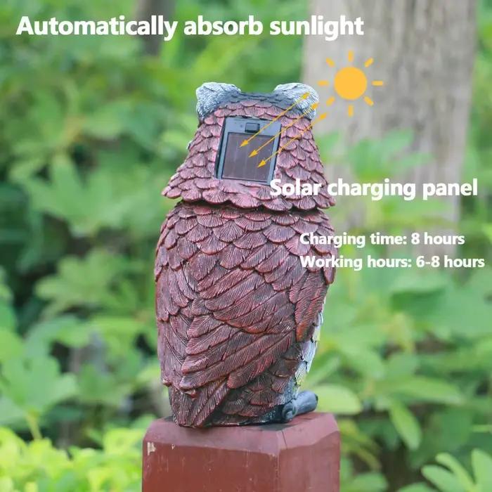 Statue de hibou solaire de jardin, Figurine d'extérieur, décor lumineux, yeux brillants, tête oscillante montée sur ressort, Sculpture en résine, décoration
