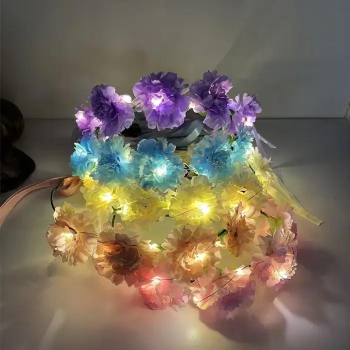 Couronne de guirlande de fleurs lumineuse