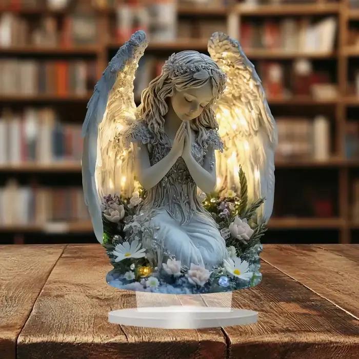 Statue d'ange de prière radieuse – Une décoration de bureau apaisante et chaleureuse