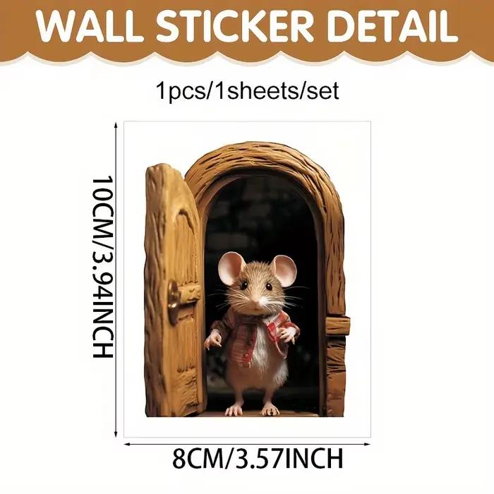 Autocollant mural fantaisiste avec trou de souris 3D