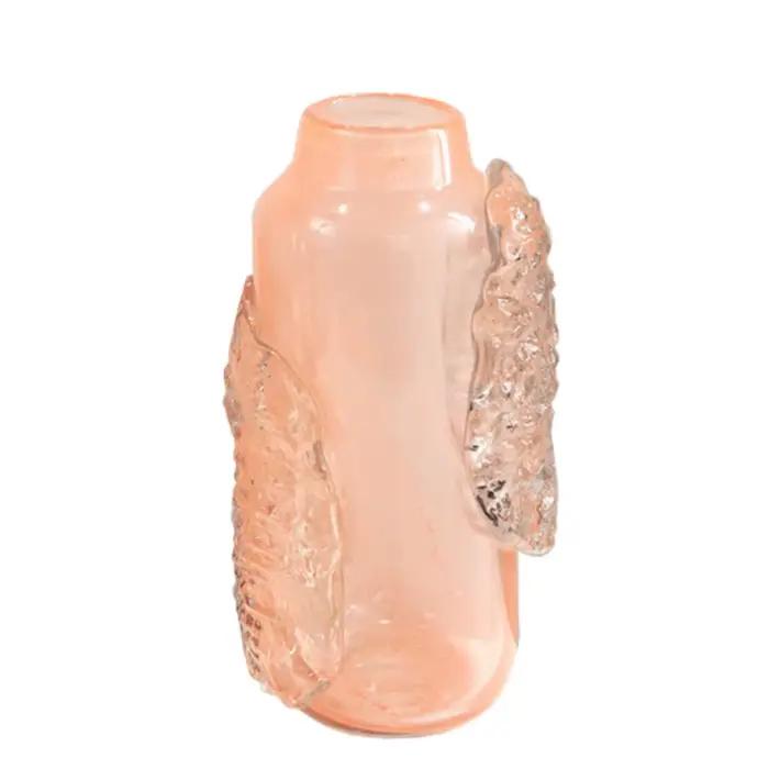 Vase en verre rose, relief abstrait irrégulier de cubes de glace transparents, vase à fleurs, terrarium, pot de fleurs, accessoires de décoration pour la maison
