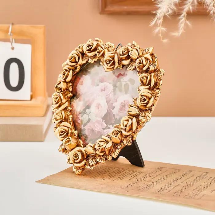 1 pièce, cadre photo décoratif en résine dorée à bordure or rose pour la Saint-Valentin