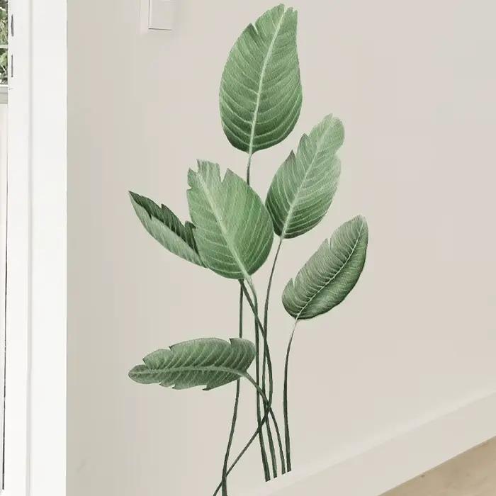 Autocollants muraux feuilles de plantes vertes tropicales pour salon décoration de chambre à coucher papier peint auto-adhésif PVC moderne occassions spéciales