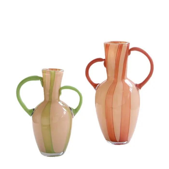 Vase en verre coloré avec poignée rétro, pichet, bouilloire à eau, vase à fleurs, hydroponie, terrarium, pot de fleurs, pots, décoration d'intérieur