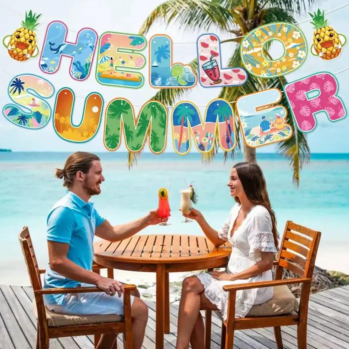Décorations de fête d'été, bannières colorées sur le thème de la plage et de la piscine, décorations de plage, guirlande pour les fournitures de fête estivale