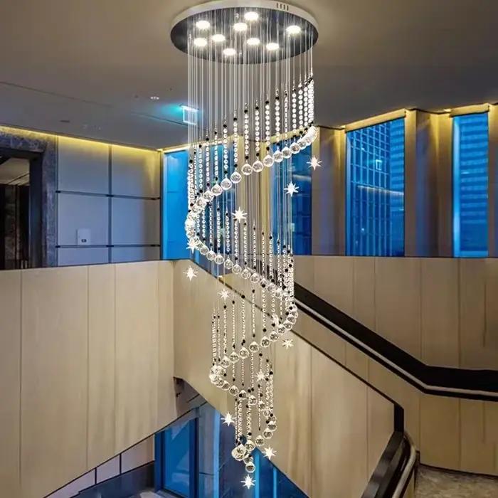 Lustre en cristal d'escalier Duplex moderne pour salon lampes suspendues longues décor à la maison couloir hall Villla