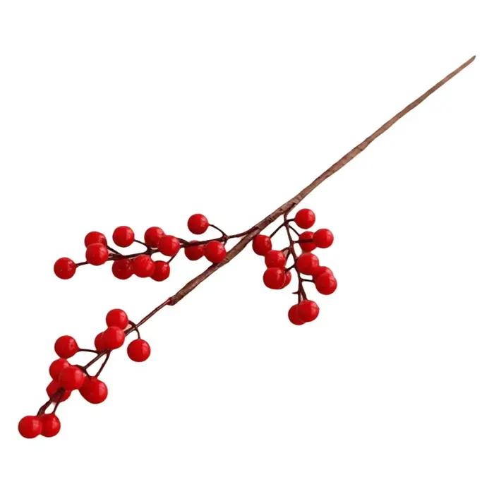 Branche de baies rouges givrées