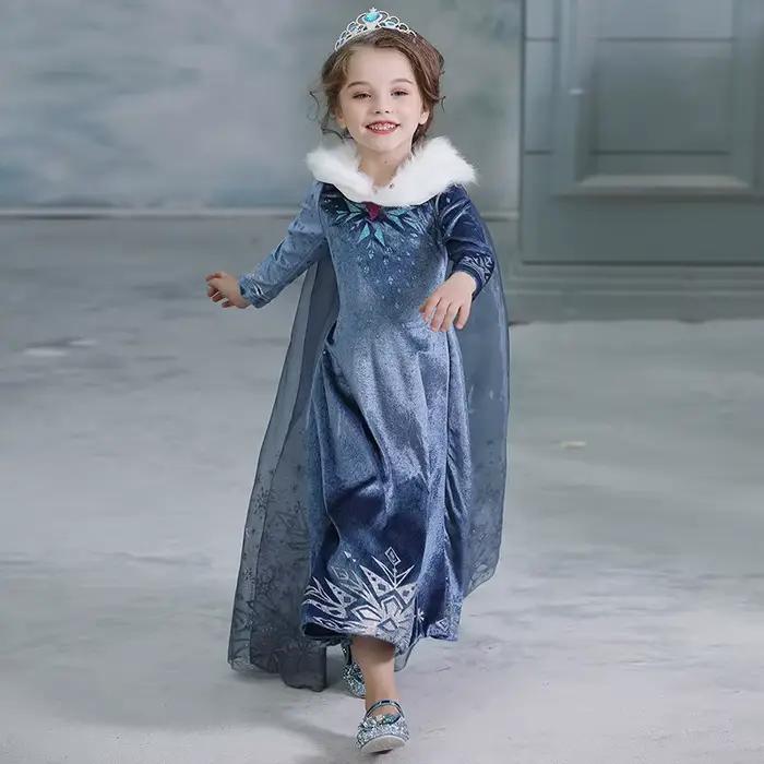 Robe Elsa pour filles, Costume d'hiver pour fête d'anniversaire, Cosplay pour enfants, vêtements de soirée reine des neiges à manches longues, reine des neiges