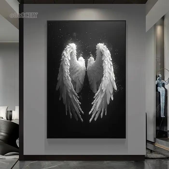 Toile de peinture avec belles ailes d'ange blanches