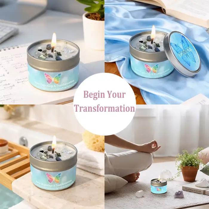Bougie parfumée citron menthe poivrée en cristal – Nouveaux Départs, Transformation, Manifestation Spirituelle, Aromathérapie – Bougie en boîte – Cadeau Décoratif